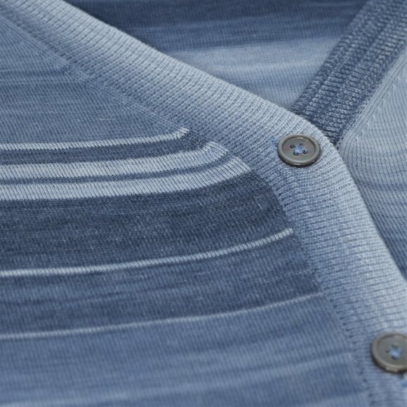 Margaret O’Leary Blue Stripe V-Neck Button Cardigan Womens Sweater 100% Cotton M - Picture 8 of 12